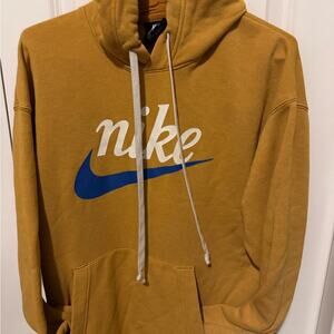 Nike Men’s Mustard Yellow Hoodie with Blue Swoosh